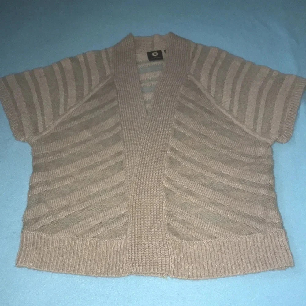 AMBER SUN cashmere mohair open front cardigan semi sheer short sleeve size S